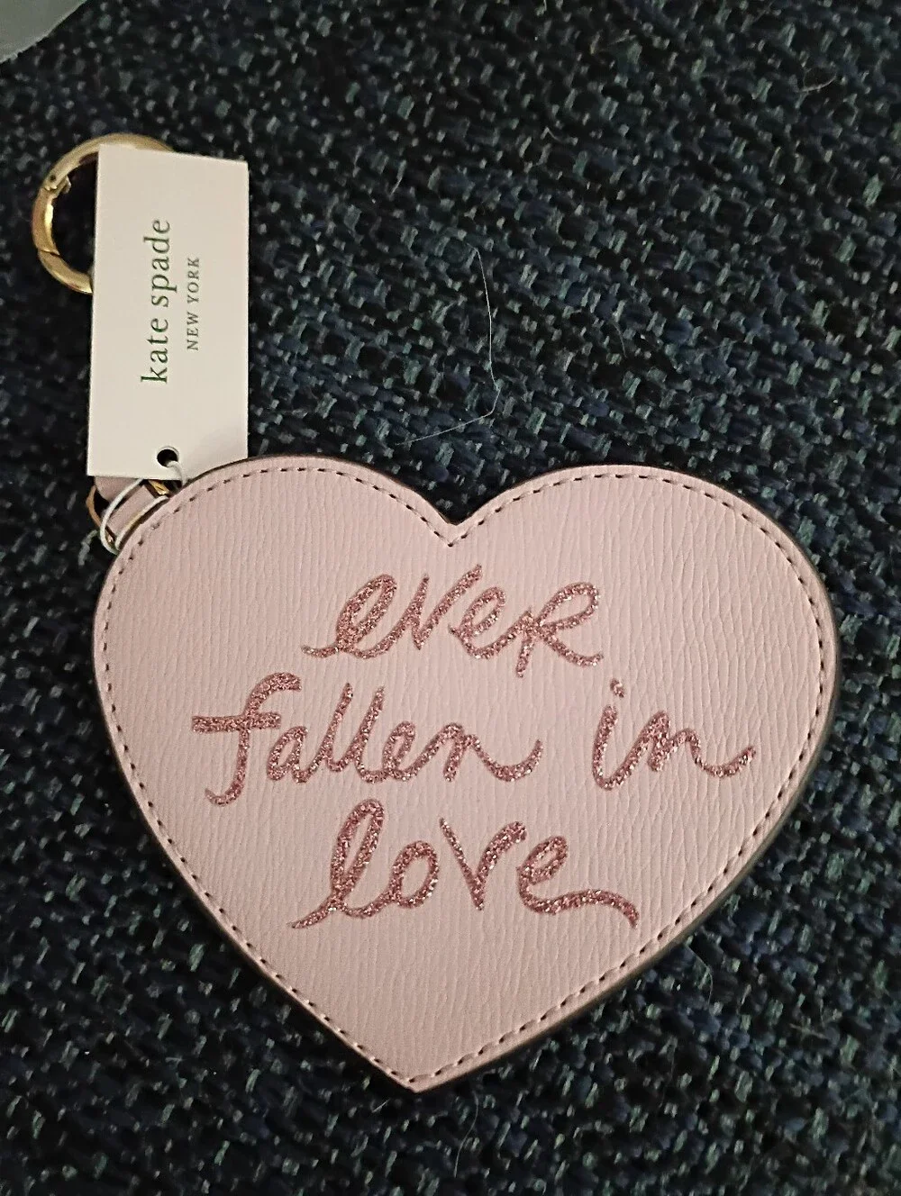 KATE SPADE Pink Heart Key & Card Holder with Glitter Script